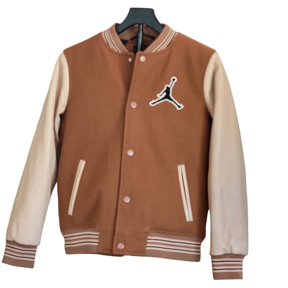 Jordan Flight Kids Varsity Jacket Brown Cream Jumpman Letterman XL 13-15Y